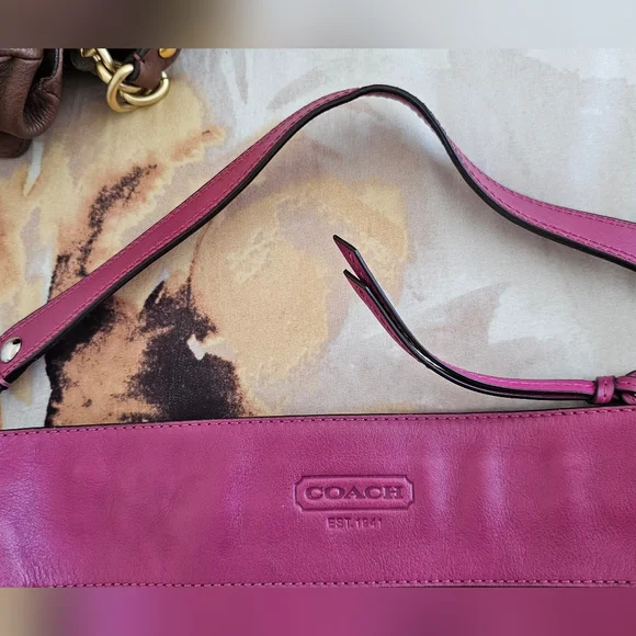 Coach Signature Canvas Shoulder Bag - Pink and Brown - Picture 12 of 15